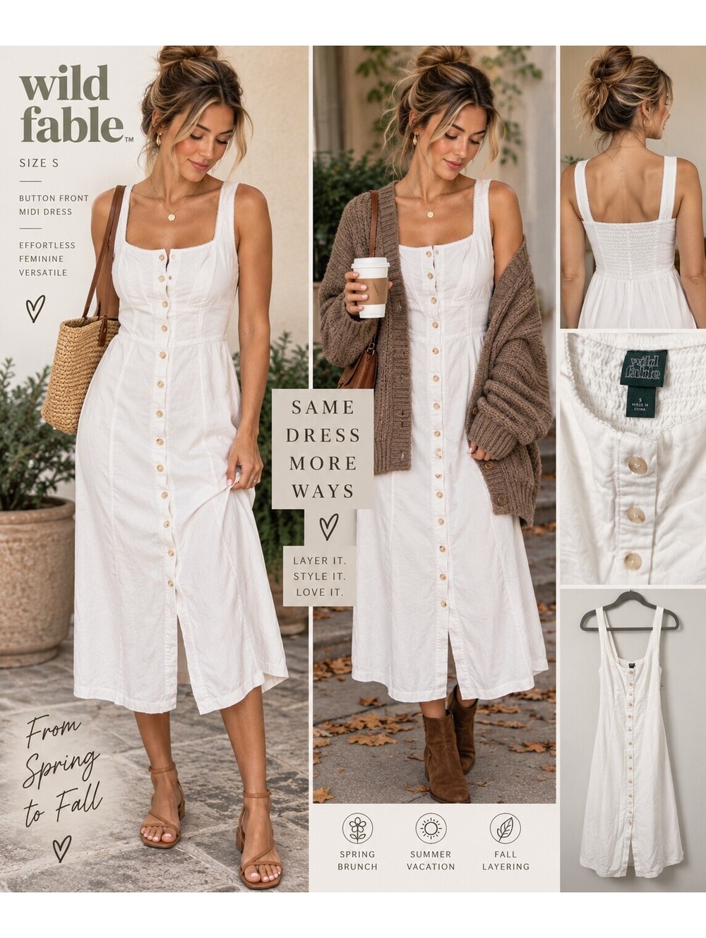 Wild Fable White Button Front Midi Dress Size Small